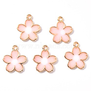 Transparent Epoxy Resin Pendants, with Alloy Findings, Flower, Light Gold, Pink, 18x15x3mm, Hole: 1.6mm(X-RESI-R434-01A)