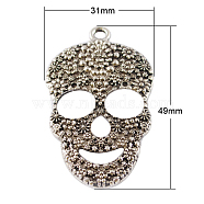 Day of the Dead Ornaments Tibetan Style Alloy Sugar Skull Pendants, For Mexico Holiday Day of the Dead, Cadmium Free & Nickel Free & Lead Free, for Halloween, Antique Silver, 49x31x5mm(TIBEP-22828-AS-NR)