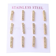 PVD Vacuum Plating 304 Stainless Steel Stud Earring, with Rhinestone, Rectangle, Golden, 15x3mm, 12pcs/set(EJEW-C099-08G)