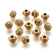 Tibetan Style Spacer Beads, Zinc Alloy Spacer Beads, Antique Golden Color, Lead Free & Nickel Free & Cadmium Free, Size: about 9mm in diameter, 7mm thick, hole: 3.5 mm.(X-GLF0586Y-NF)