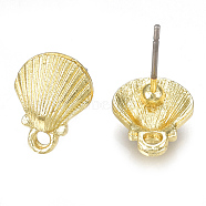 Alloy Stud Earring Findings, with Loop, Steel Pins, Shell, Light Gold, 12x9.5mm, Hole: 1.4mm, Pin: 0.7mm(PALLOY-S121-36)