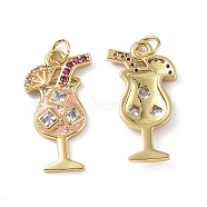 Brass Micro Pave Cubic Zirconia Pendants, Enamel Style, with Jump Ring, Juice Charms, Real 18K Gold Plated, 24x13x3mm, Hole: 3.6mm(KK-E068-VF291)