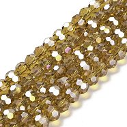 Transparent Glass Beads, 32 Facets, AB Color Plated, Round, Goldenrod, 8x7~7.5mm, Hole: 1.5mm, about 66pcs/strand, 18.82''~19.06''(47.8~48.4cm)(EGLA-A035-T8mm-B04)