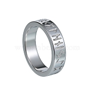 Vintage Titanium Steel Viking Runes Symbols Finger Ring, Wide Band Ring for Men Women, Stainless Steel Color, 6mm, US Size 9(18.9mm)(PW-WG0D6EE-09)