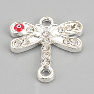 Alloy Rhinestone Links connectors, Cadmium Free & Lead Free, Dragonfly with Evil Eye, Red, Silver Color Plated, 19x18x2mm, Hole: 1.5mm(ALRI-S170-12S)