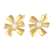 Ion Plating(IP) 304 Stainless Steel Pendants, with ABS Plastic Imitation Pearl, Golden, Flower, 25x22x3.5mm, Hole: 1.2mm(STAS-Z070-02G-04)