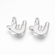 201 Stainless Steel ASL Pendants, Gesture I Love You, Stainless Steel Color, 16.5x14.5x3mm, Hole: 1.4mm(STAS-O118-31P)