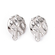 304 Stainless Steel Stud Earring Finding, with Horizontal Loops, Textured Oval, Stainless Steel Color, 23.5x19.5mm, Hole: 1.6mm, Pin: 0.9mm(STAS-C059-09P)