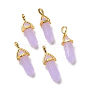 Luminous/Glow Bullet Glass Pointed Pendants, with Golden Tone Brass Findings, Lead Free and Cadmium Free, Lilac, 28~29.5x9~9.5x8mm, Hole: 4.5x3mm(GLAA-K058-01G-04)