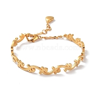 Ion Plating(IP) 304 Stainless Steel Leafy Branch Bangles with Heart Charms, with Safety Chains, Golden, Inner Diameter: 2-3/8 inch(6.1cm)(BJEW-F464-16G)