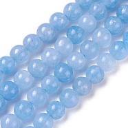 Natural Jade Beads Strands, Dyed, Imitation Aquamarine, Round, 6mm, Hole: 1mm, about 61pcs/strand, 14.76~14.96 inch(37.5~38cm)(G-I222-6mm-02)