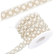 3.05M Imitation Polyeste with ABS Plastic Beaded Trimming, Edge Lace Ribbon, for Sewing Wedding Dress Decoration, White, 5/8x1/4 inch(15x6mm)(OCOR-BC0001-88)