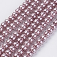 Eco-Friendly Glass Pearl Beads Strands, Grade A, Round, Dyed, Cotton Cord Threaded, Rosy Brown, 10mm, Hole: 1.2~1.5mm, about 42pcs/strand, 15.7 inch(HY-A008-10mm-RB085)