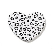 Printed Acrylic Pendants, Heart with Leopard Print Pattern, Black, 26x31.5x2mm, Hole: 1.5mm(SACR-G018-04H)