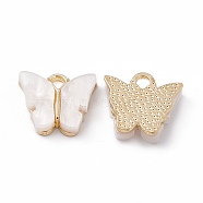 Acrylic Charms, with Light Gold Tone Alloy Finding, Butterfly Charm, White, 13x14x3mm, Hole: 2mm(MACR-C012-01KCG-07)