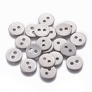 201 Stainless Steel Buttons, 2-Hole, Flat Round, Stainless Steel Color, 12x1mm, Hole: 2mm(X-STAS-L234-005P)