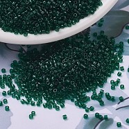 MIYUKI Delica Beads, Cylinder, Japanese Seed Beads, 11/0, (DB0713) Transparent Dark Emerald, 1.3x1.6mm, Hole: 0.8mm, about 2000pcs/bottle, 10g/bottle(SEED-JP0008-DB0713)