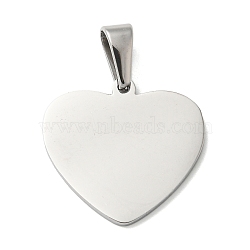 Tarnish Resistant 304 Stainless Steel Pendants, Stamping Blank Tag, Heart, Stainless Steel Color, 26x25x1.5mm, Hole: 10x4.5mm(STAS-I135-12P)