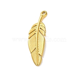 304 Stainless Steel Pendants, Feather Charm, Golden, 34x10x3mm, Hole: 1.6mm(STAS-G338-13G)