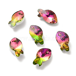 Electroplate Transparent Glass Pendants, Back Plated, Faceted, Fish Charms, Medium Violet Red, 16.5x8.5x5.5mm, Hole: 1.4mm(GLAA-A008-09E)