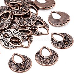 Tibetan Style Links, Chandelier Components, Alloy, Lead Free and Cadmium Free, Flat Round, Red Copper Color, Size: about 25mm long, 22.5mm wide, 1mm thick, hole: 12.5mm(X-TIBEP-EA456YKG-R-LF)