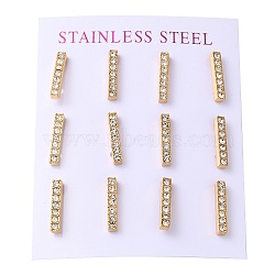 PVD Vacuum Plating 304 Stainless Steel Stud Earring, with Rhinestone, Rectangle, Golden, 15x3mm, 12pcs/set(EJEW-C099-08G)