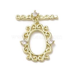 Brass Micro Pave Cubic Zirconia Toggle Clasps, Long-Lasting Plated, Oval, Golden, 22.5x18x3mm, Hole: 1.2mm(KK-C048-05G)
