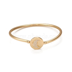 Rack Plating Brass Micro Pave Cubic Zirconia Bangles, Real 18K Gold Plated Flat Round with Moon Clasp Bangles, Long-Lasting Plated, Cadmium Free & Lead Free, Clear, Inner Diameter: 2-1/4 inch(5.6cm)(BJEW-E071-19G-02)