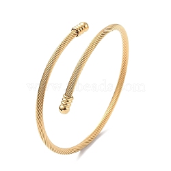 Vacuum Plating 304 Stainless Steel Open Cuff Bangle with Oval Beaded, Twist Rope Torque Bangle for Women, Golden, Inner Diameter: 2-1/8 inch(5.5cm)(BJEW-C031-01G)