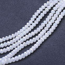 Electroplate Glass Beads Strands, Imitation Jade Beads, AB Color Plated, Faceted, Rondelle, Snow, 3x2mm, Hole: 0.8mm, about 165~169pcs/strand, 15~16 inch(38~40cm)(EGLA-A034-J2mm-B07)