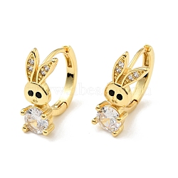 Cubic Zirconia Rabbit Hoop Earrings, Rack Plating Brass Jewelry for Women, Cadmium Free & Nickel Free & Lead Free, Real 18K Gold Plated, 17x17.5x2mm, Pin: 0.8mm(EJEW-C028-01G)