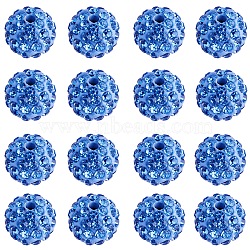 Pave Disco Ball Beads, Polymer Clay Rhinestone Beads, Round, Light Sapphire, 10mm, Hole: 1.5mm, about 100pcs/box(RB-PH0003-10mm-20)