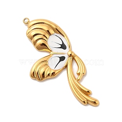 304 Stainless Steel Pendants Ion Plating(IP), with Enamel, Butterfly Charms, Real 18K Gold Plated, Cadmium Free & Nickel Free & Lead Free, Black, 42x19.5x3mm, Hole: 1.4mm(STAS-A122-05G-01)