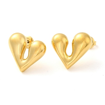 304 Stainless Steel Stud Earrings, Heart, Real 14K Gold Plated, 17x19mm