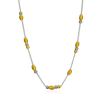 Two Tone 304 Stainless Steel Oval Bead Curb Chain Necklaces for Women, Golden & Stainless Steel Color, 15.75 inch(40cm)