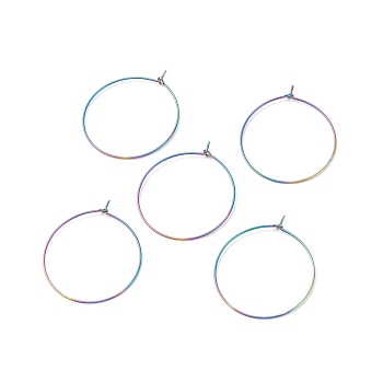 Ion Plating(IP) 316 Surgical Stainless Steel Hoop Earrings Findings, Wine Glass Charms Findings, Rainbow Color, 34.5x30x0.7mm, 21 Gauge