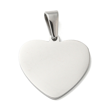 304 Stainless Steel Pendants, Stamping Blank Tag, Heart, Stainless Steel Color, 26x25x1.5mm, Hole: 10x4.5mm