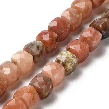 Natural Plum Blossom Jade Beads Strands, Faceted, Cube, 6.5~7.5x6.5~7.5x6.5~7.5mm, Hole: 1.2mm, about 57~58pcs/strand, 15.35~15.55 inch(39~39.5cm)