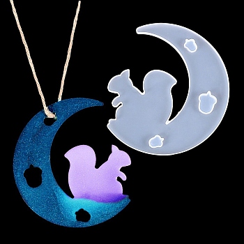 DIY Animal on the Crescent Moon Big Pendant Silhouette Silicone Molds, Resin Casting Molds, for UV Resin, Epoxy Resin Jewelry Making, Squirrel Pattern, 122x109x4mm, Hole: 10x13mm