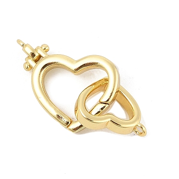 Brass Spring Gate Rings, Rack Plating, Long-Lasting Plated, Cadmium Free & Lead Free, Heart, Real 18K Gold Plated, 16.5mm, Hole: 0.8mm