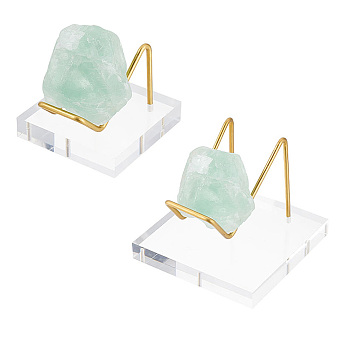 2Pcs 2 Style  Brass Crystal Mineral Display Easels, Rough Stone Display Holder, with Clear Acrylic Base, for Geodes Rock Mineral Agate Fossil Coral, Golden, 4.9~6.8x5.1~7x3.8~5.6cm, 1pc/style