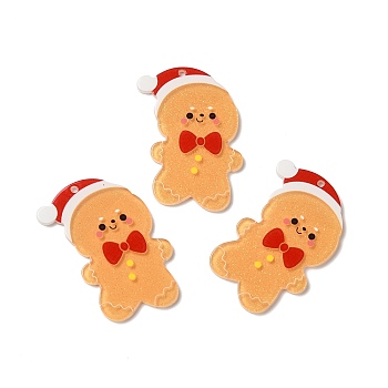 Christmas Translucent Resin Pendants, Glitter Charms for Christmas Party Decoration, Gingerbread Man, 43.5x31x2mm, Hole: 1.5mm