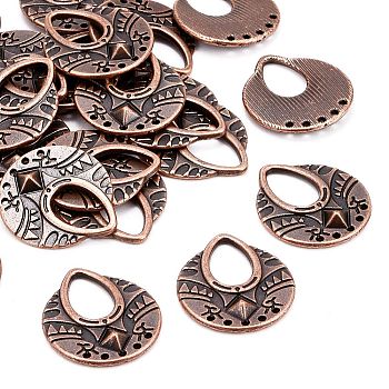 Tibetan Style Links, Chandelier Components, Alloy, Lead Free and Cadmium Free, Flat Round, Red Copper Color, Size: about 25mm long, 22.5mm wide, 1mm thick, hole: 12.5mm