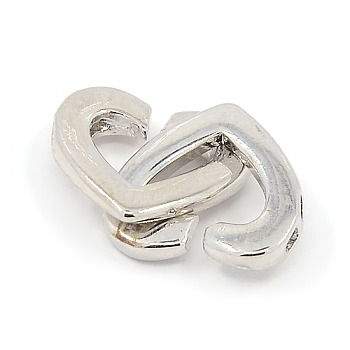 Brass Two Loops Heart Interlocking Clasps for DIY Jewelry, Platinum, 13x17x2mm, Hole: 1.5x1mm