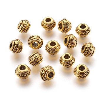 Tibetan Style Spacer Beads, Zinc Alloy Spacer Beads, Antique Golden Color, Lead Free & Nickel Free & Cadmium Free, Size: about 9mm in diameter, 7mm thick, hole: 3.5 mm.