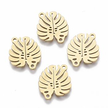 201 Stainless Steel Links connectors, Laser Cut, Leaf, Golden, 16x14x1mm, Hole: 1.2mm
