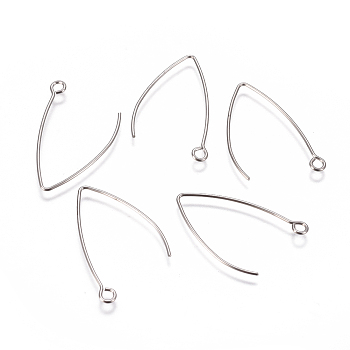 304 Stainless Steel Earring Hooks, with Horizontal Loop, Stainless Steel Color, 31x20x0.8mm, Hole: 2.3mm, 21 Gauge, Pin: 0.7mm