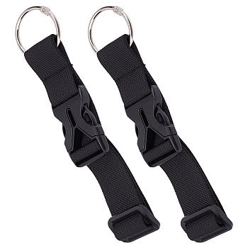 2Pcs Polyester Luggage Straps, Adjustable Suitcase Belt Straps Accessories for Connecting Luggage, with Iron Loose Leaf Binder Hinged Rings & Plastic Side Release Buckle, Black, 155~200x33x11mm