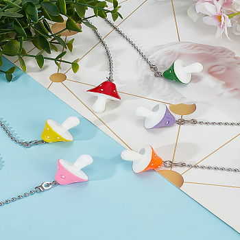 6Pcs 6 Colors Mushroom Resin Charms Ceiling Fan Pull Chain Extenders, with Iron Ball Chain, Mixed Color, 400mm, 1pc/color