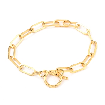 Unisex Vacuum Plating 304 Stainless Steel Paperclip Chain Bracelets, with Toggle Clasps, Golden, 8-1/8 inch(20.5cm)